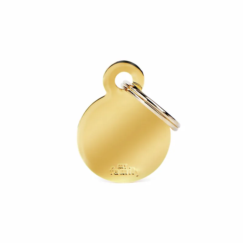 MY FAMILY Classic Small Round Golden Brass Tag Hundemarke Preisreduziert